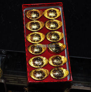 修明堂 铜合金大号聚财招财金元宝 盒装12枚 吉祥风水招财摆件