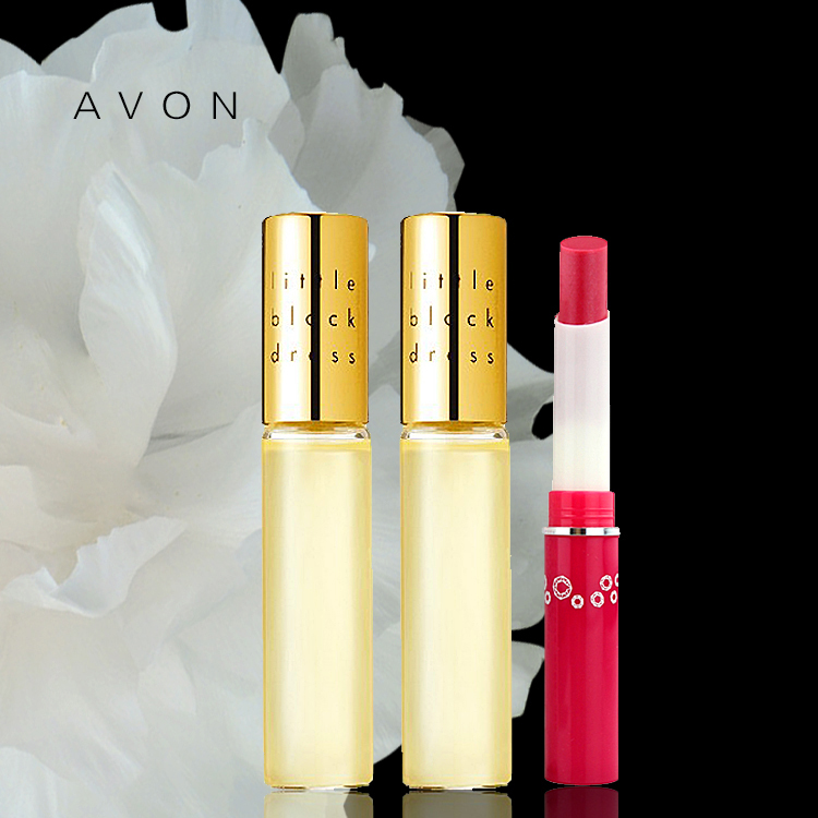 Avon/雅芳小黑裙/小白裙走珠香水9ml/支 两支装 配淡彩唇膏