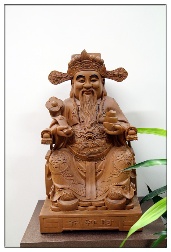Financial resources Guangjin-Wen Caioshen statue-wood carving engraving chaeses like-Yuanbao Ruyi's fortune and god-Zhangmu -