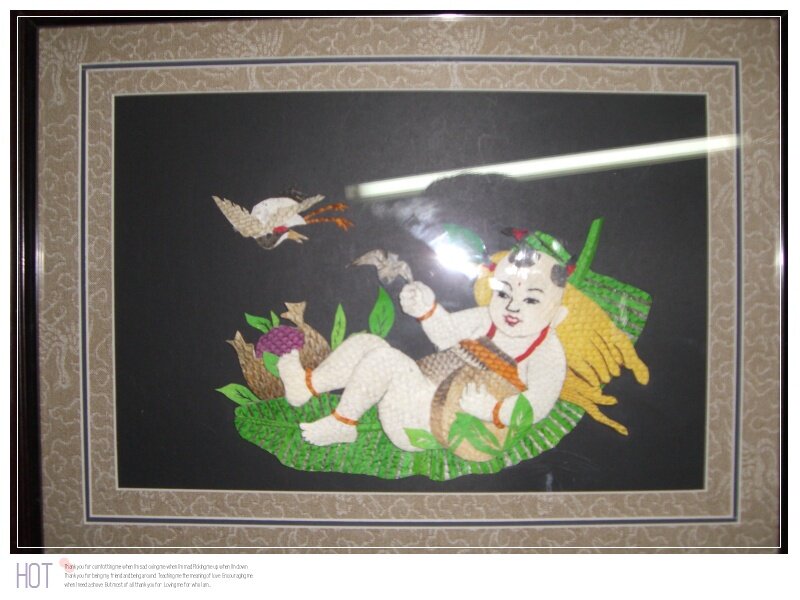 Hezhe Nationality Fine Fish Skin Painting (Blessed Doll) with Frame