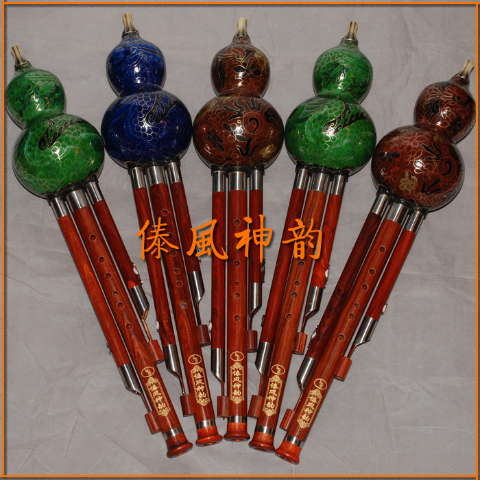 Dai wind charm Burmese black red sandalwood cloisonne white copper three-tone detachable professional playing type cucurbit silk