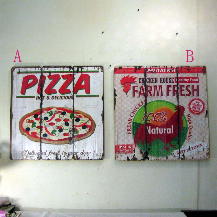 West Restaurant Clubhouse Decoration Painting Pizza Hanging Board Painting Retro Made Old Wood Board Painting Kitchen Dining Room Background Wall No Frame Painting