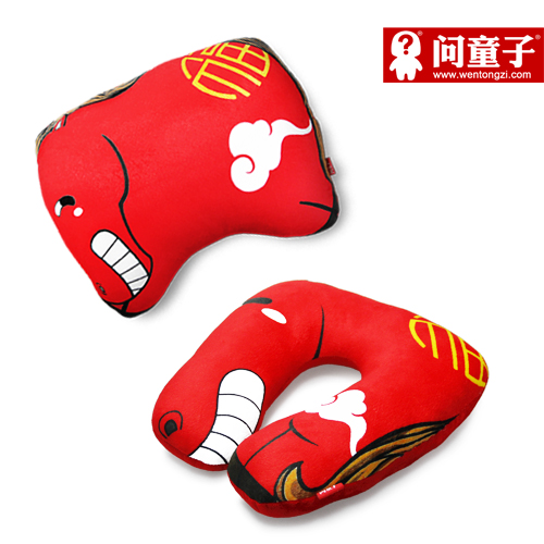 问童子 屁马汽车U型枕 创意卡通可爱个性车用护颈头枕手捂抱枕