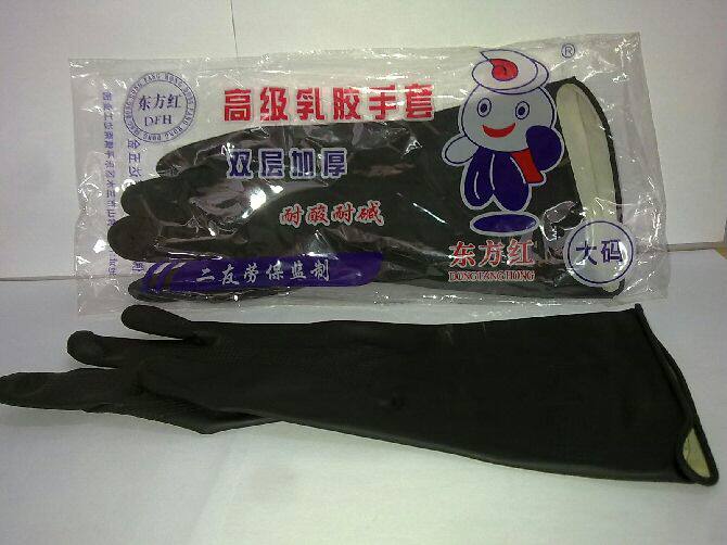 Oriental red and black white bottom Industrial household glue gloves acid - resistant alkali double - layer thickening black rubber gloves