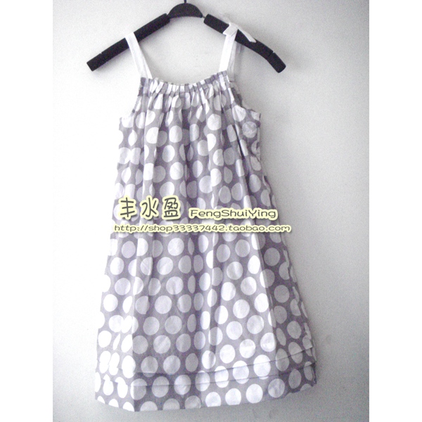 Foreign trade export method pure cotton thin Egyptian cotton temperament gray polka dot suspender dress dress
