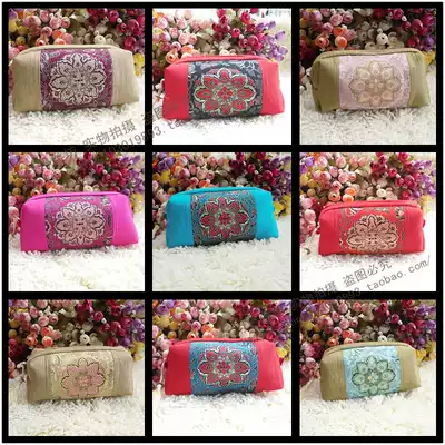 Excellent quality linen silk stitching auspicious bag new hand bag cosmetic bag cosmetic bag zipper bag long small bag