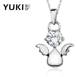 YUKI网络饰品银项链女款 925银短款锁骨链水晶钻链坠可爱天使细胞