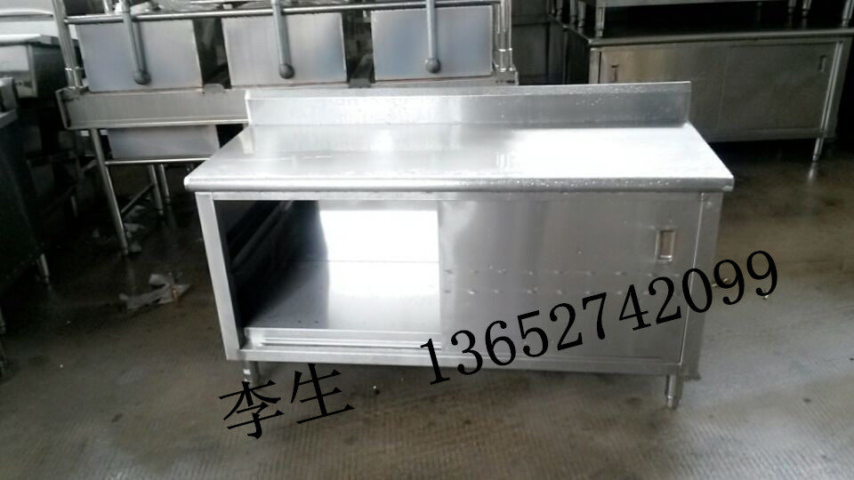 Single-pass Double-through cabinet door operating table stainless steel kitchen workbench storage workbench with backrest