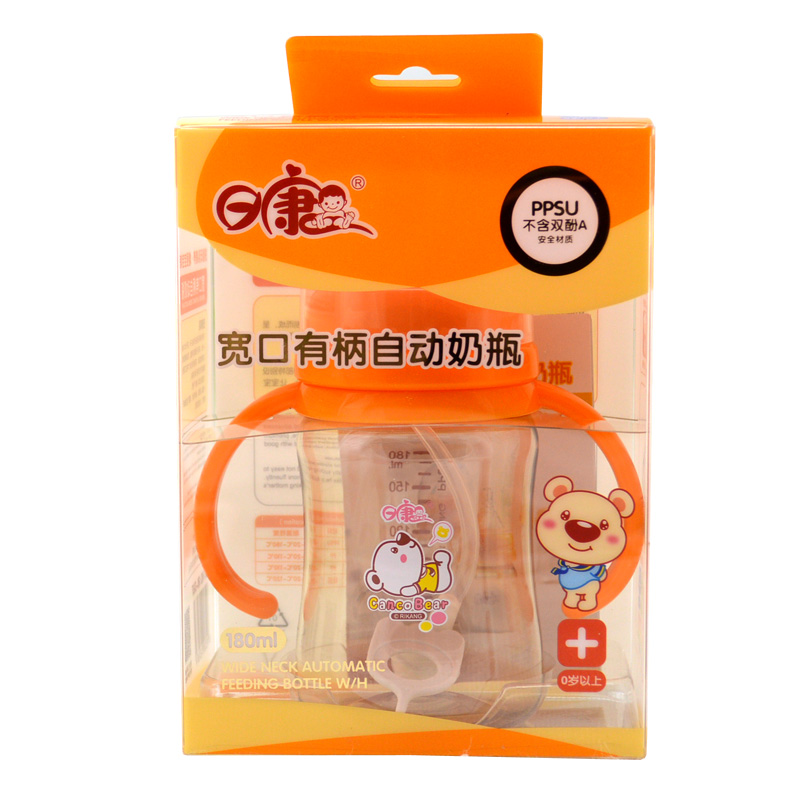 日康RK-3167 带手柄吸管宽口径PPSU自动奶瓶180ml 配十字奶嘴包邮