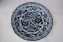 Yuan blue and white export porcelain string flower phoenix pattern plate