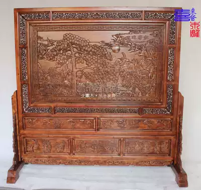 Dongyang wood carving floor screen solid wood welcome pine Chinese style solid wood double-sided carving screen living room office partition