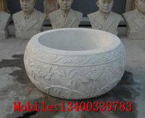 Imitation ancient stone carved flower pot fish tank Qingshi stone sculpted Han white jade stone carved courtyard decorated with stone sculptures 061