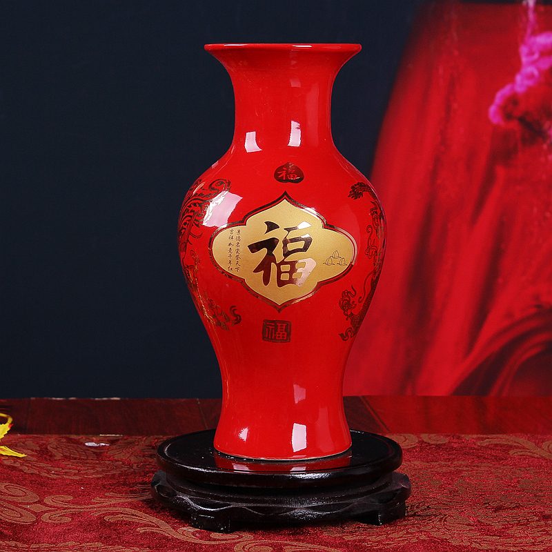 Jingdezhen Chinese red paint ceramic vase longfeng dense eggs a thriving business fashion wedding gifts gifts