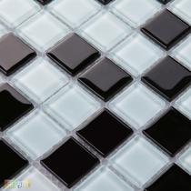 T(Linus Mosaic) black and white crystal glass Mosaic bathroom background wall self-adhesive tile built