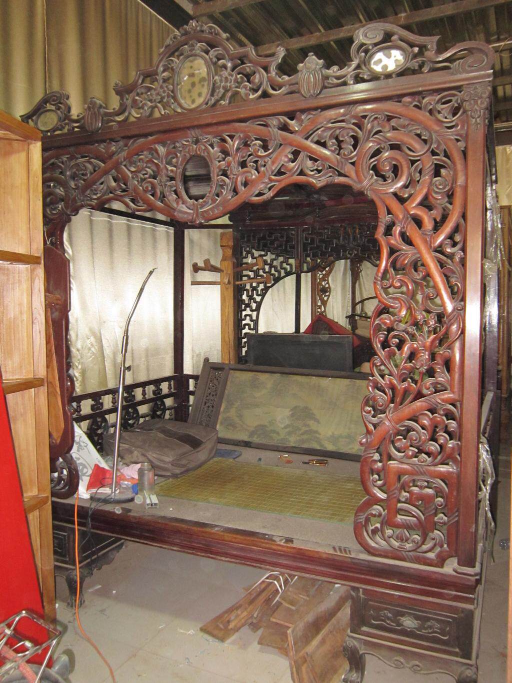 Antique Wood Art Vintage Red Wood Furniture Large Open Shelf Bed Nation Bag Old-Taobao