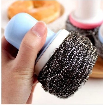 Japanese steel ball brush cleaning ball household kitchen does not drop the ribbon handle does not hurt the hand cleaning brush short handle brush pot