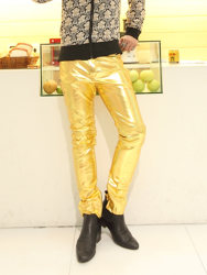 Nightclub Sexy Men's Gold Leather Dance Pants Personalized Performance Costumes Silver Men's Leather Pants