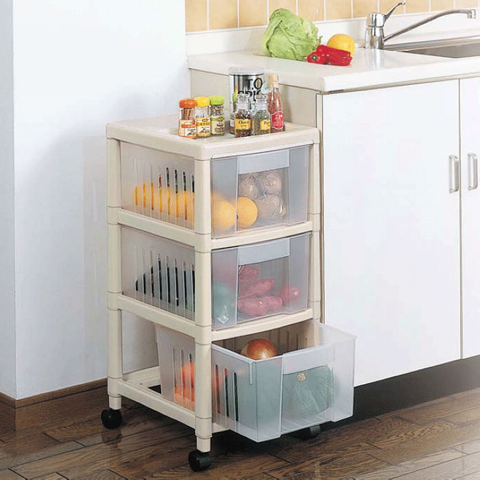 Japan Imported Kitchen Fruit And Vegetable Shelve Large Floor Multilayer Plastic Home Removable Triple Finishing Rack