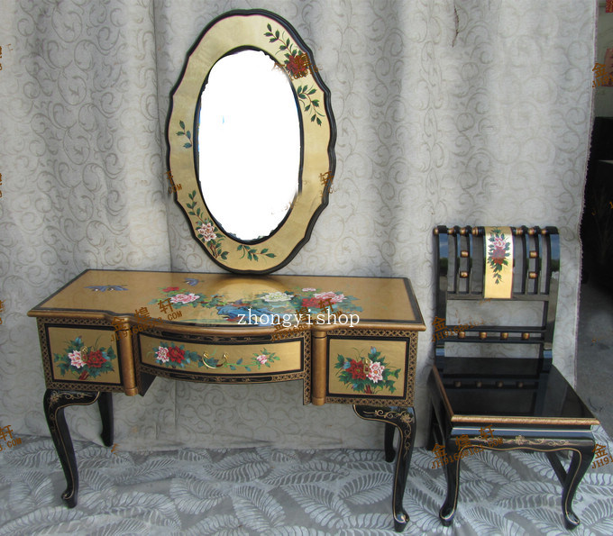 Modern new Chinese antique gold foil hand-painted furniture dresser dresser mirror combination furniture