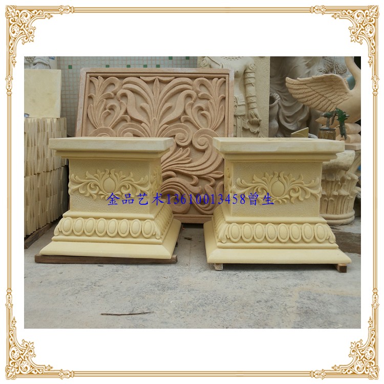 Sand rock relief Chinese living room entrance background wall decorative mural Sand rock column Flower pot column pier Flower pot Flower table
