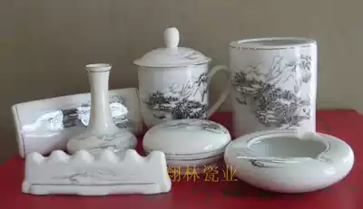 Liling Porcelain-Qunli underglaze colorful 7-head stationery snow scenery color Office kit