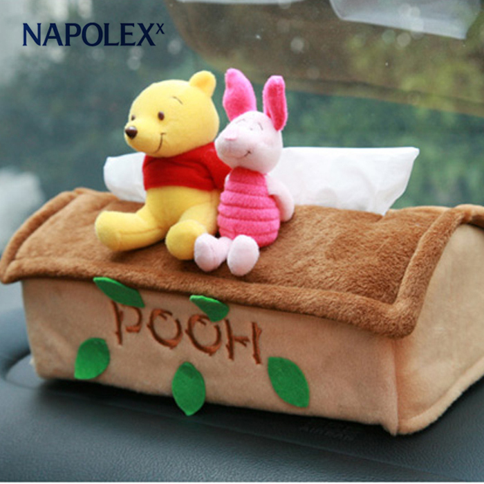 NAPOLEX小熊维尼 汽车用纸巾盒套 可爱车载家用抽纸盒车内饰用品