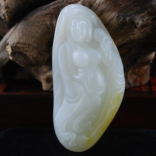 Boutique jade Xinjiang and Tian Yusuzhou Process Sprinkle Gold Peel Seed Stock White Jade Naked Female Pendants