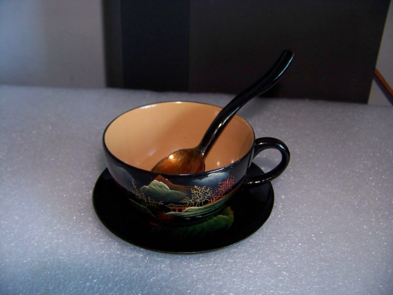 Fuzhou Traditional Crafts * Early traditional detire lacquerware tea cup 3 pieces of stock unused and old stock