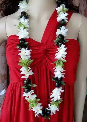 Hawaiian Hula dance necklace props Seed necklace Neck ring Kukui NutPlainBlackLei