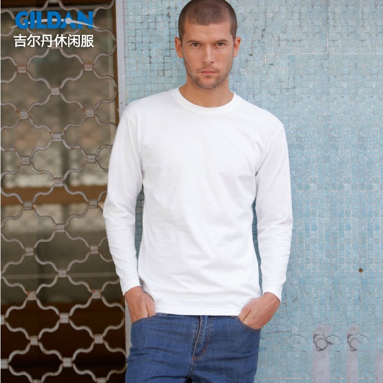 GILLAN round collar pure cotton pure colour long sleeve T-shirt loose increase of undershirt sport outdoor custom work clothes