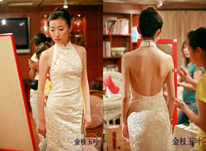 2017 new sexy Shallow Gold Sharpened Shoulders Chinese Wedding Improved Short Qipao Skirt Small Gown Evening Dress for the Bride Toast