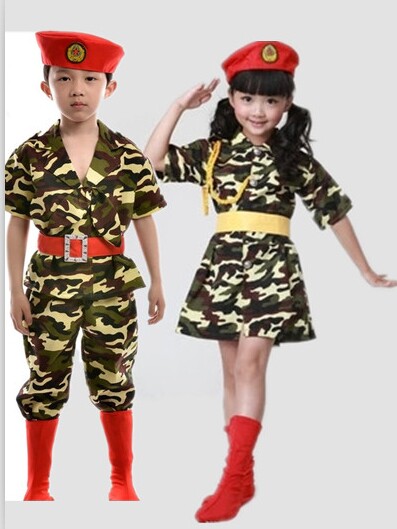 Child soldier doll acting out of suit boy girl camouflashed dress army uniforms small female soldier dance costumes toddler costume toddlers