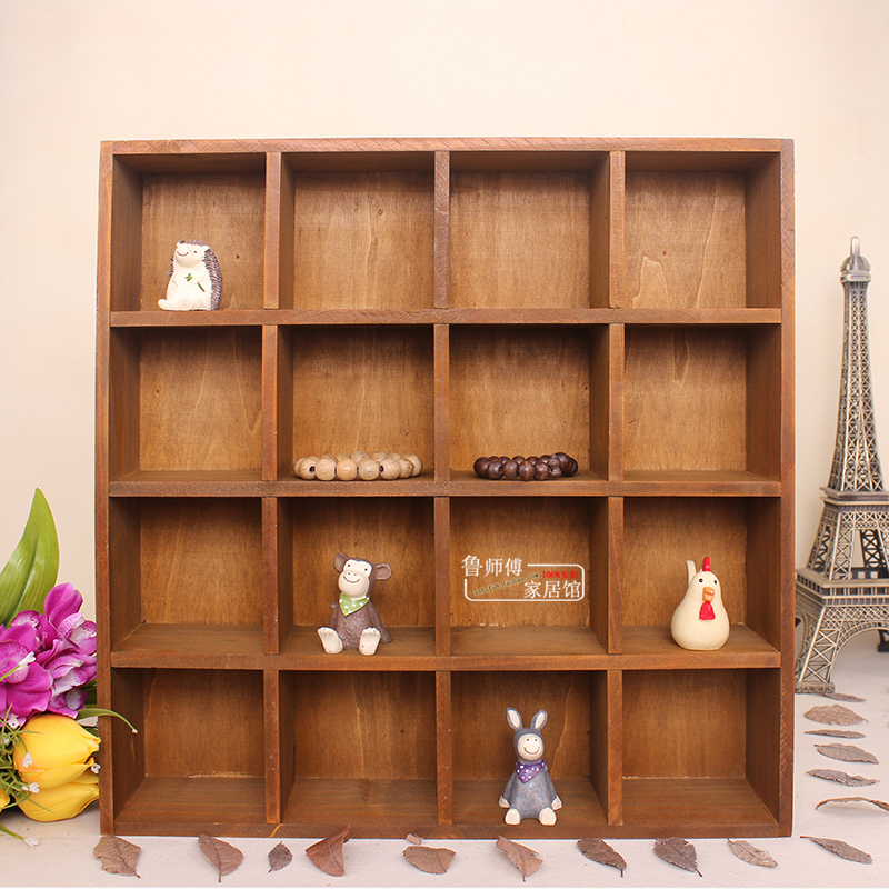 zakka Vertical storage box Small grid Solid wood box Wall lipstick tea light cup grid classification blind box display stand