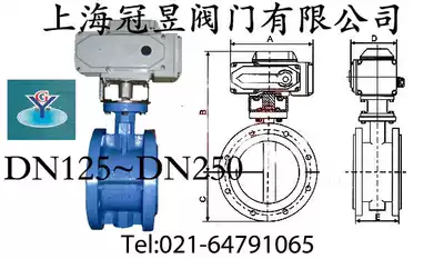 Shanghai Guanyu electric flange butterfly valve D941X-16 DN125 DN150 DN200 DN250
