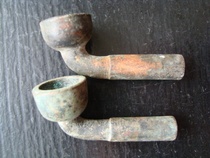 T1527 Qing Dynasty early brass smoke bag pan pair of bag paste well fine