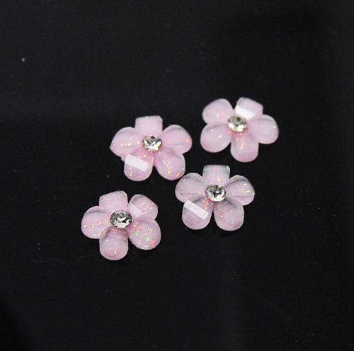 日式美甲饰品 指甲油搭档镶水钻闪亮压克力水晶梅花 粉红色