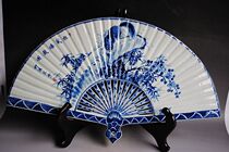 Republic of China Wang cloth painted blue and white squirrel playing Picture fan