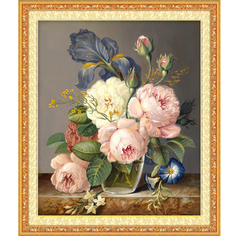 Precision Printed Cross Stitch Peony Flowers New Living Room Painting Diamond Cross Embroidered Oil Painting Vase Flower Dining Hall Series