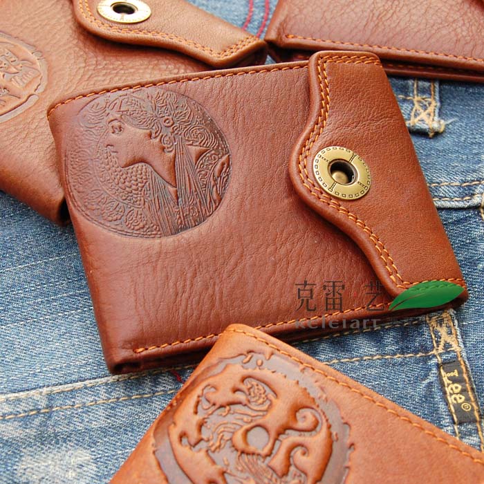 Cray Art First Layer Leather Short Wallet Leather Casual Retro Men's Wallets Women's Wallets Short Wallets