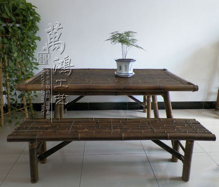 Craft Square Bamboo Rattan Table Handmade Bamboo Table Garden Bamboo Tea Table Suit Tea Water Table Large Number Bamboo Table Bench