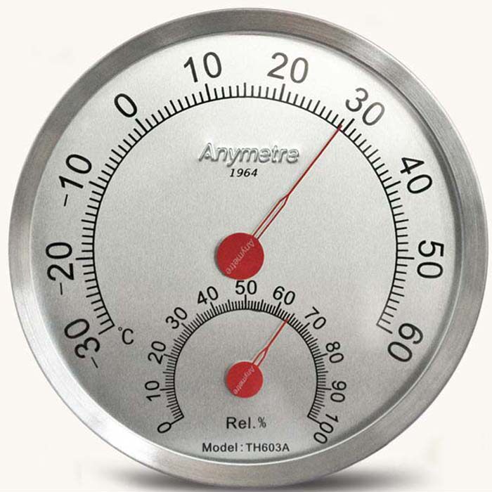 The Virtues Time Anymetre Stainless Steel Humitometer TH-603A Red Needle Thermometer Hygrometer