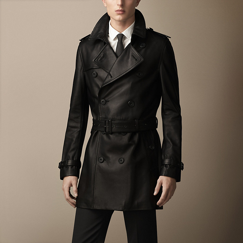 Burberry博柏利 男士中长款羔羊皮Trench风衣 39075011