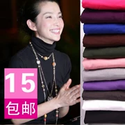 Mùa thu và mùa đông cộng với áo nhung lụa cổ cao bằng lụa đáy dài Áo thun dài tay ấm áp cho nữ đồ lót cỡ lớn màu rắn