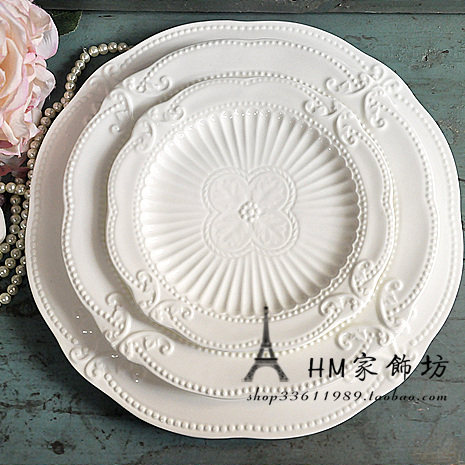 European Zakka Relief Ceramic Tableware Set Bone Porcelain Afternoon Tea Dish Cake Disk Fish Dish
