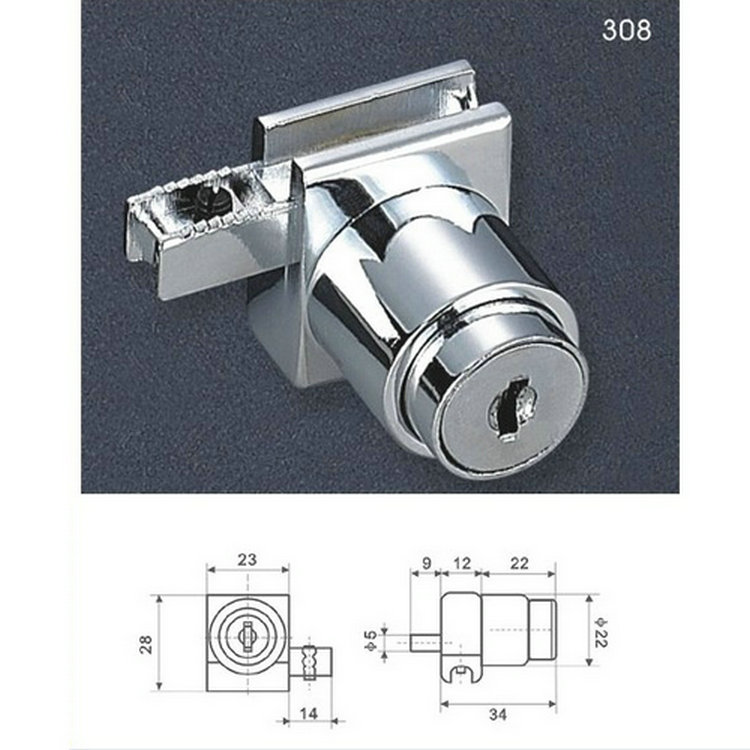 Thickened Glass Display Cabinet Door Lock H Lock Glass Ramen Rail Lock Glass Cabinet Trip Door Lock 308