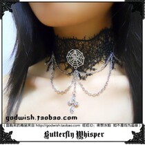 The ghost of the night palace retro gothic vampire spider web cross Halloween black lace necklace