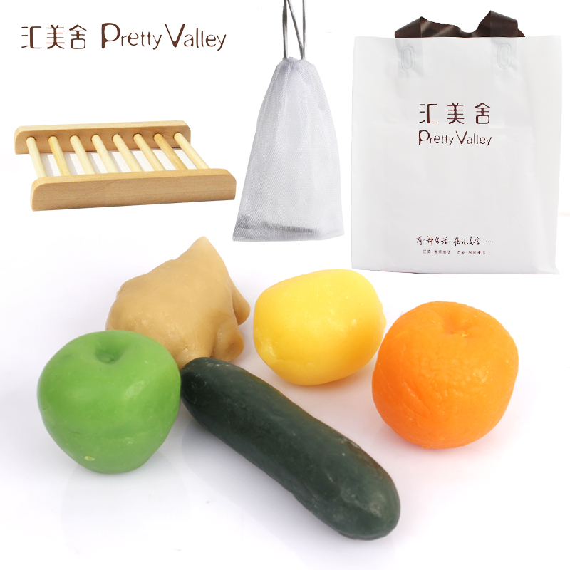 汇美舍手工皂蔬果皂5块套装小青瓜柠檬姜柑桔青苹果精油水果皂