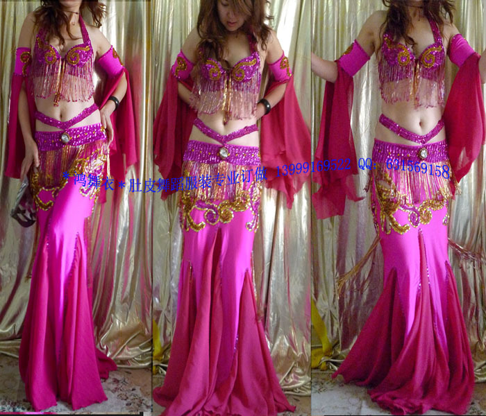 * Hon Dance Outfit * ROSE RED 008 BELLY LEATHER DANCE SUIT PROFESSIONAL BOOKING * BRILLIANT ROSE *