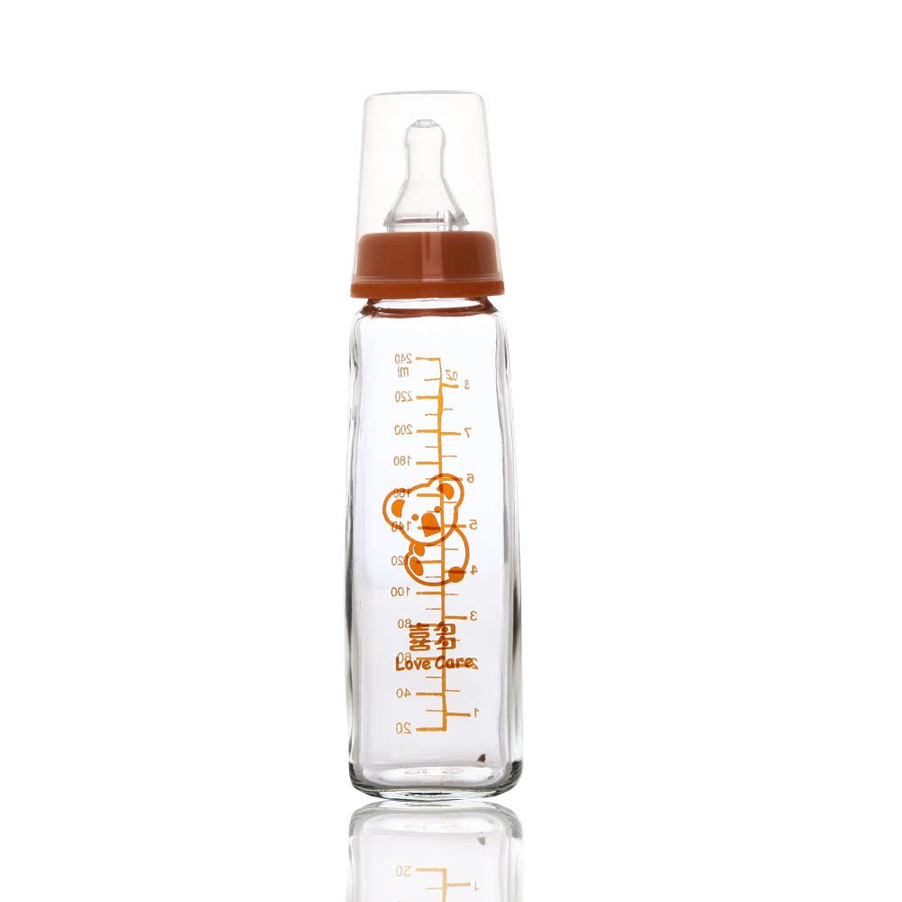 特价喜多正品一般口径方形婴儿玻璃奶瓶240ml+M十字孔奶嘴0.22kg
