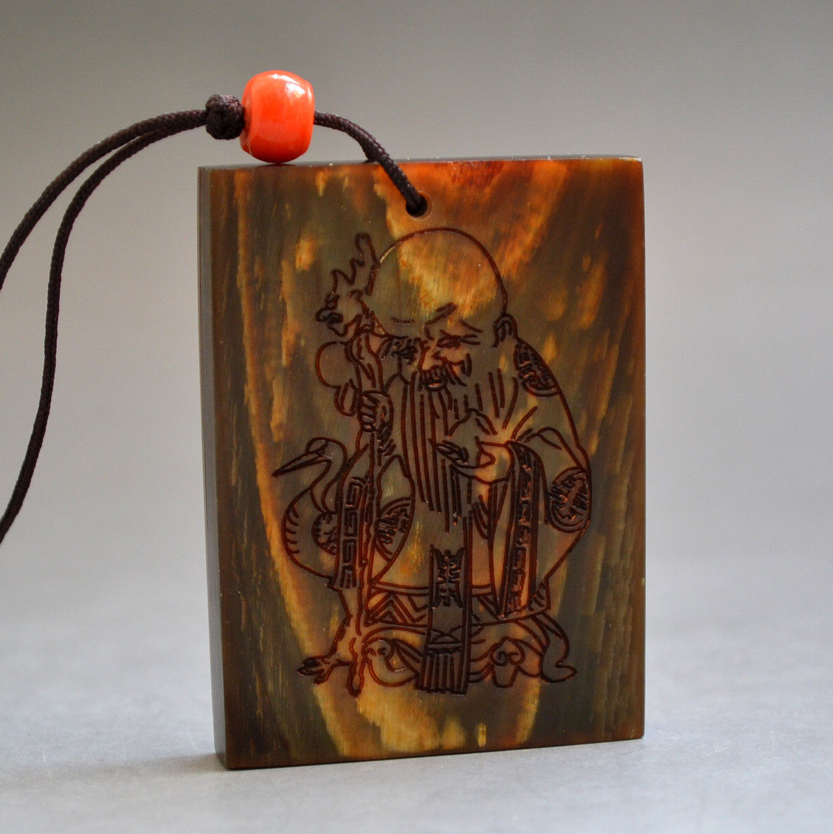 Fu Rudonghai horn carving old birthday star congratulations crane brand waist pendant car pendant waist hanging antique antiques